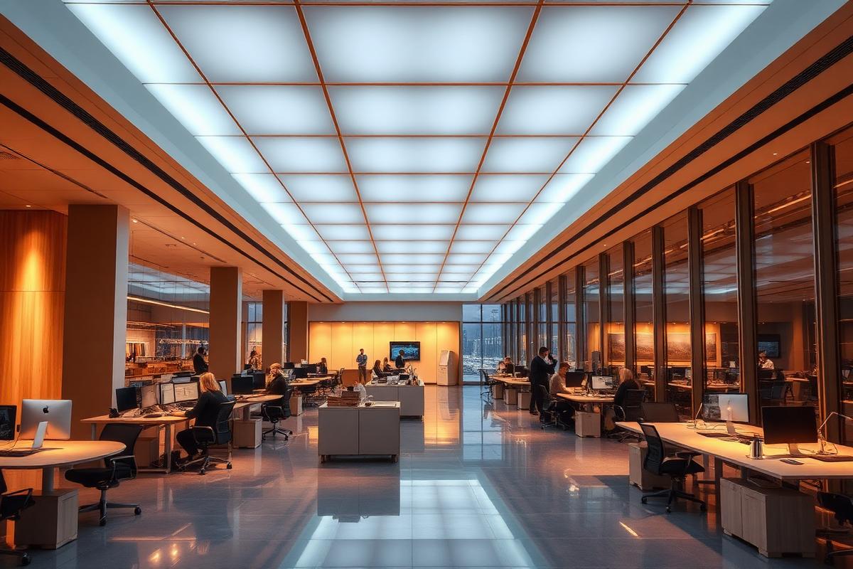 Energy-efficient LED panel lighting in a modern office